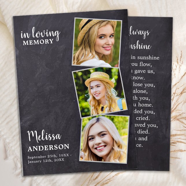 Loving Memory 3 Photo Sympathy Funeral Prayer Card (Creator Uploaded)