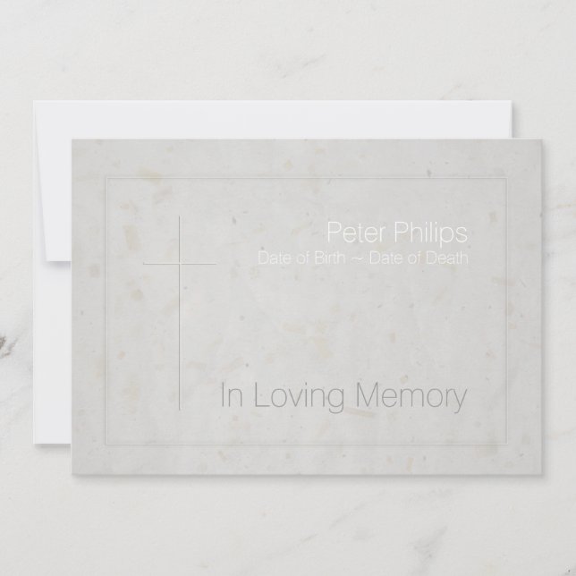 Loving Memory Embossed Cross 1 Funeral Invitation (Front)