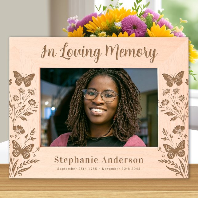 Loving Memory Floral Custom Wood Picture Memorial Etched Frames (Creator Uploaded)