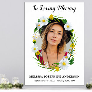 Loving Memory Floral Daisy Photo Memorial Funeral Poster