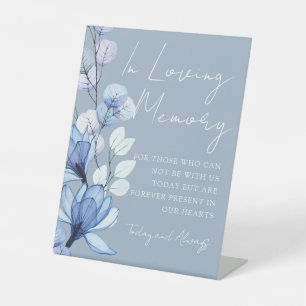 Loving Memory Memorial Floral Dusty Blue Wedding Pedestal Sign