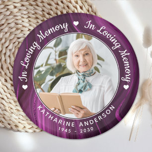 Loving Memory Memorial Purple Marble Photo Funeral Magnet