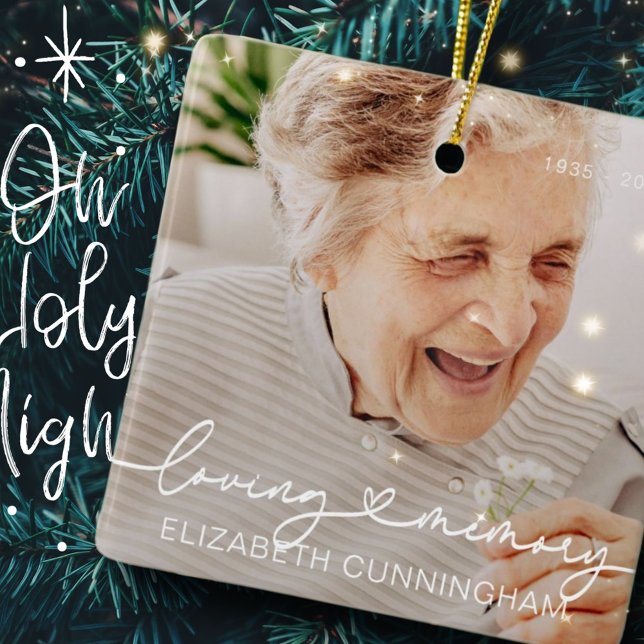 Loving Memory Modern Elegant Heart Photo Memorial Ceramic Ornament (Creator Uploaded)