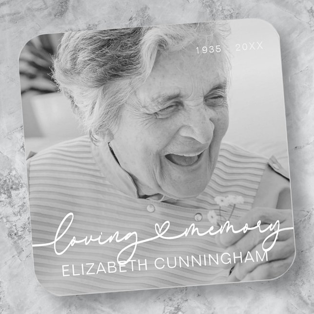 Loving Memory Modern Elegant Heart Photo Memorial Square Sticker (Creator Uploaded)