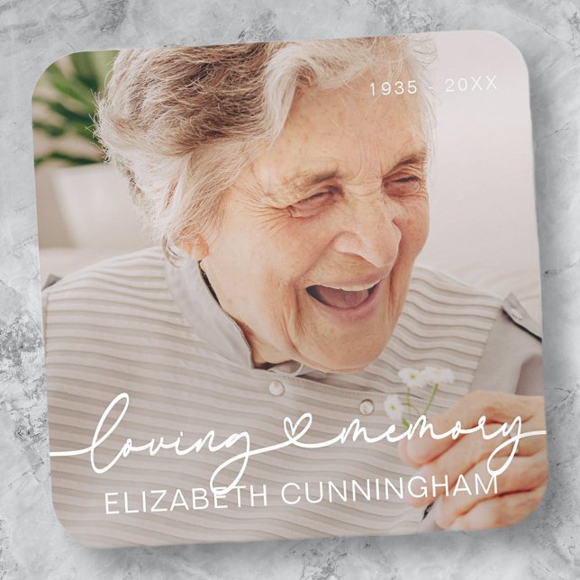 Loving Memory Modern Elegant Heart Photo Memorial Square Sticker (Creator Uploaded)