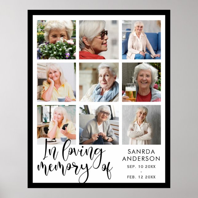 Loving Memory Modern Memorial Photo Collage Poster (Front)