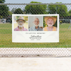 Loving Memory Modern Stylish 3-Photo Funeral Banner