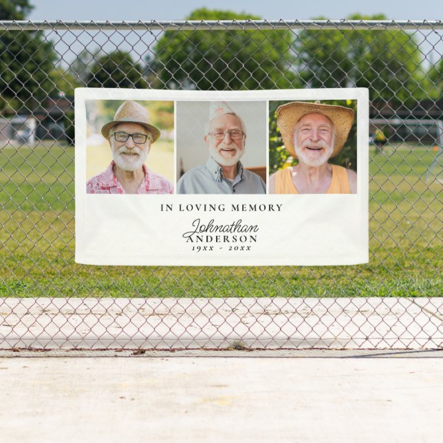 Loving Memory Modern Stylish 3-Photo Funeral Banner (Insitu)