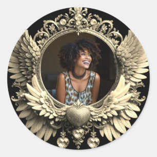 Loving Memory Photo Memorial Diamond Look Classic Round Sticker