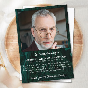 Loving Memory Sympathy Photo Green Marble Funeral Thank You Card