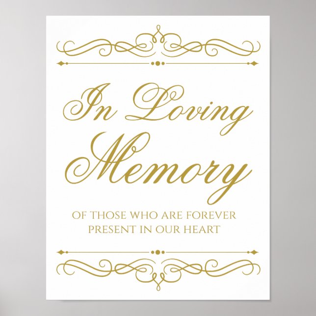 Loving Memory Wedding Sign Gold Swirl Calligraphy (Front)