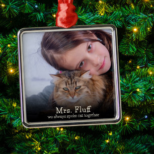 Loving Minimalistic Photo Cat Memorial Metal Ornament