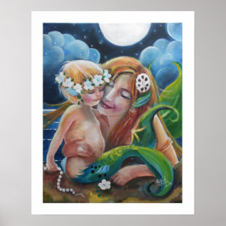 Loving Mum and Baby Mermaids Poster