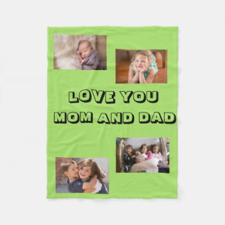Loving Mum Dad 4 photos Sans Serif Font Fleece Blanket