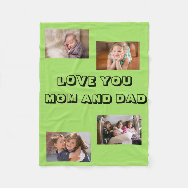 Loving Mum Dad 4 photos Sans Serif Font Fleece Blanket (Front)