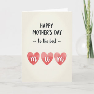Loving Mum Watercolor Hearts Card