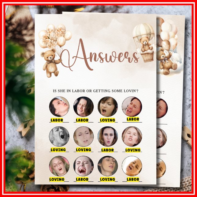 LOVING OR LABOR Baby Shower Game Cute Bear Invitation (Creator Uploaded)