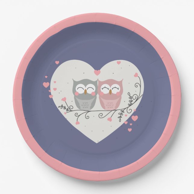 Loving Owls Valentines Paper Plate (Front)
