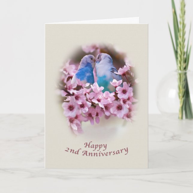 Loving Parakeets 2nd Anniversary Card (Front)
