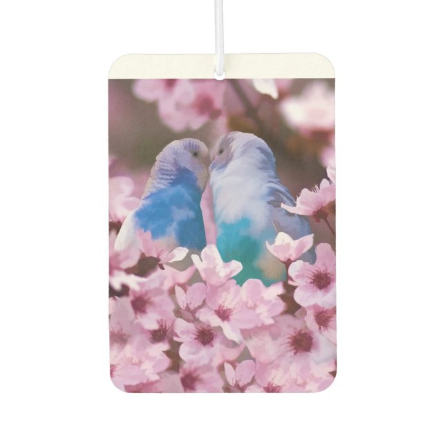 Loving Parakeets and Pink Flowers Car Air Freshener (Front)
