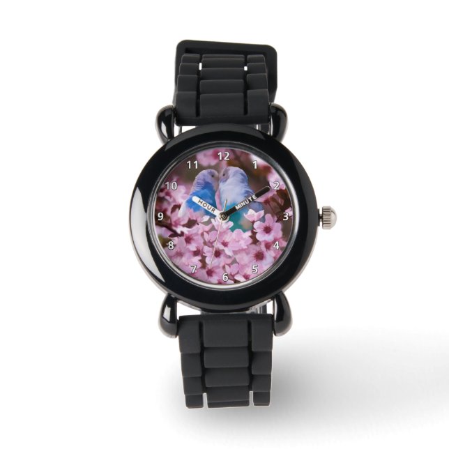 Loving Parakeets and Pink Flowers Watch (Front)