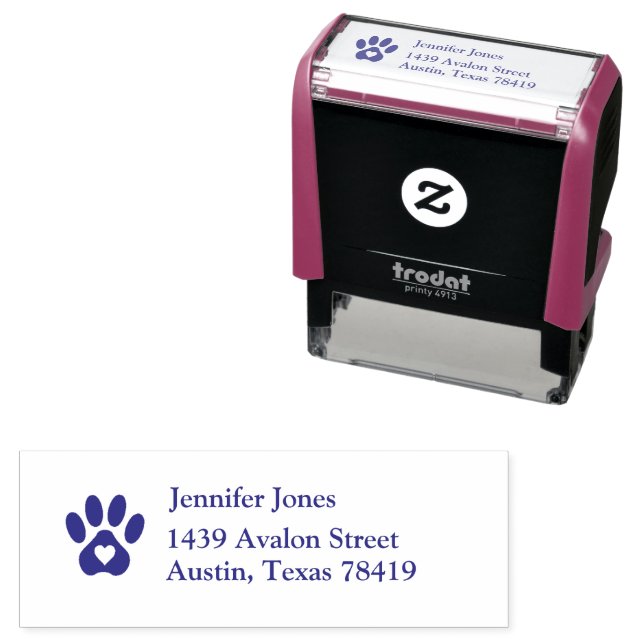 Loving Paw Print With Heart | Name and Address  Self-inking Stamp (In Situ)