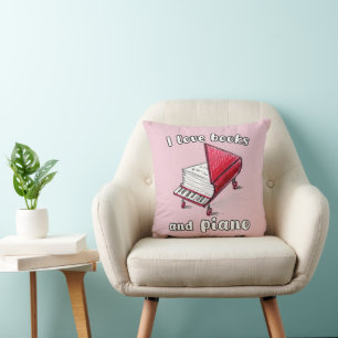 Loving Piano Music And Reading Books Pink Cushion