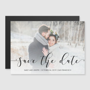 Loving Script   Black Save the Date with Photo Magnetic Invitation