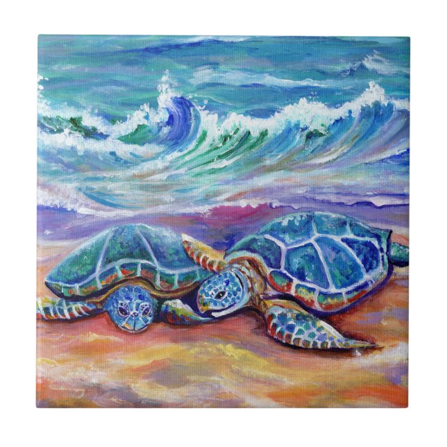 Loving Sea Turtles Hugging Ceramic Tile (Front)