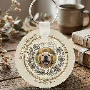 Loving Sepia Vintage Floral Pet Remembrance Key Ring