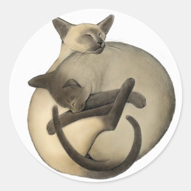 Loving Siamese Cats Classic Round Sticker (Front)