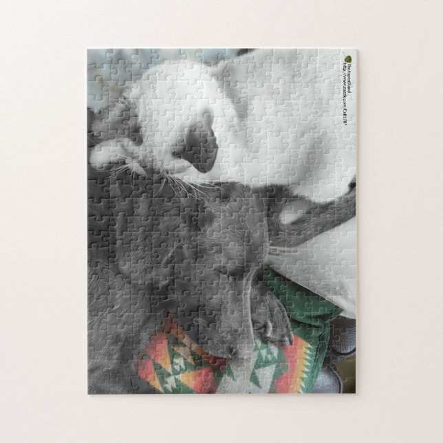 Loving Siamese Kitten Watches Labrador Sleep Jigsaw Puzzle (Vertical)