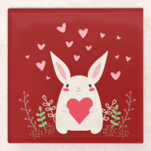 Loving Snuggly Kawaii Bunny Custom Glass Coaster