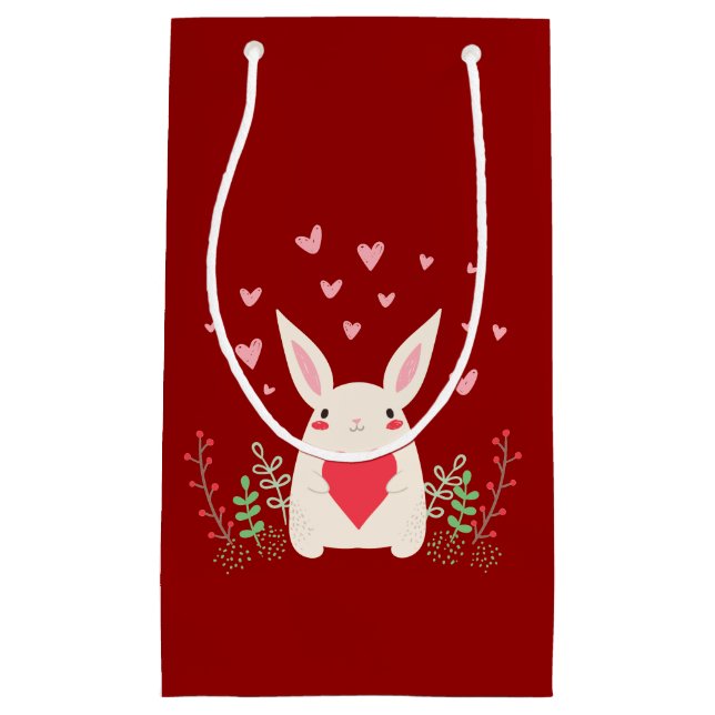 Loving Snuggly Kawaii Bunny Custom Small Gift Bag (Front)