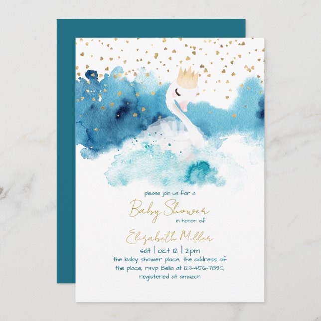 Loving Swan Gender Neutral Baby Shower Invitation (Front/Back)