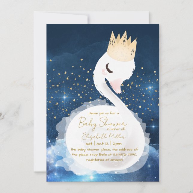 Loving Swan Inspiring Baby Girl Shower Invitation (Front)