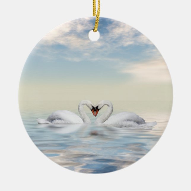 Loving swans ceramic tree decoration (Front)