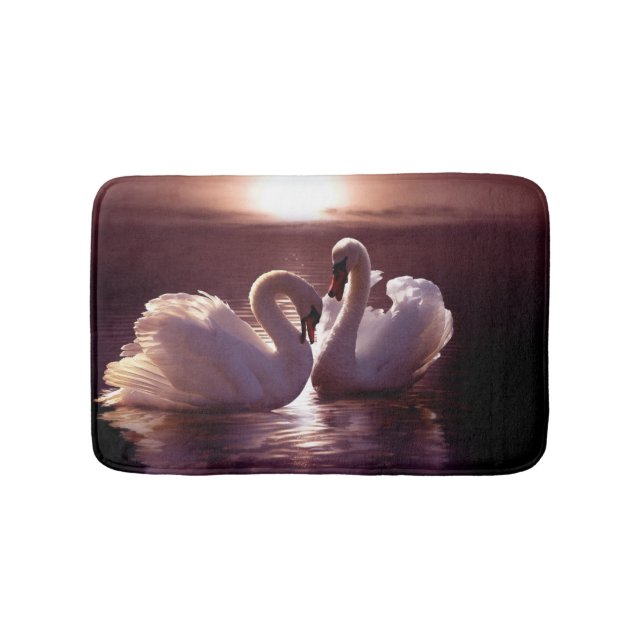 Loving Swans Forming a Heart Bath Mat (Front)