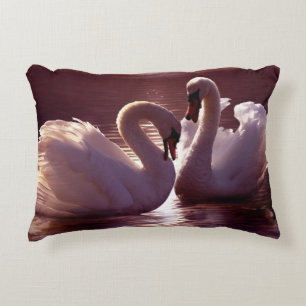 Loving Swans Forming a Heart Decorative Cushion