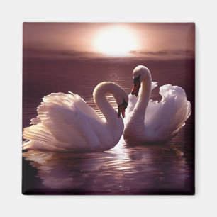 Loving Swans Forming a Heart Magnet