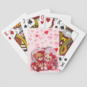 Loving Teddy Bear Couple Playing Cards