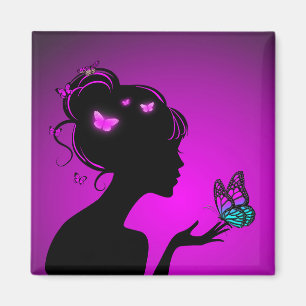 Loving The woman purple butterflies Magnet