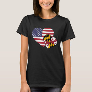 Loving USA & Maryland State Flag Heart Proud Ameri T-Shirt