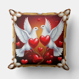 Loving White Doves Framed with Hearts Cushion