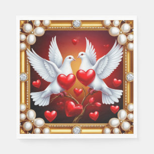 Loving White Doves Framed with Hearts Napkin