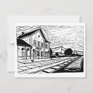 Lovrin Station Linocut RSVP Card