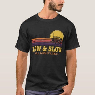 Low and Slow Retro BBQ Smoker Sunset Grilling Desi T-Shirt