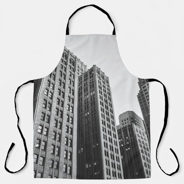 LOW ANGLE GRAYSCALE PHOTOGRAPHY OF HIGH-RISE BUILD APRON (Front)