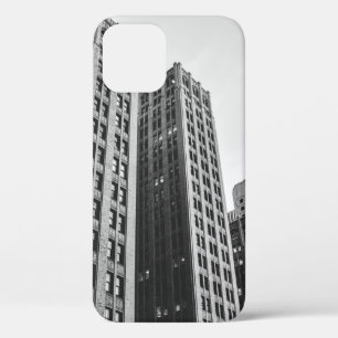 LOW ANGLE GRAYSCALE PHOTOGRAPHY OF HIGH-RISE BUILD iPhone 12 CASE