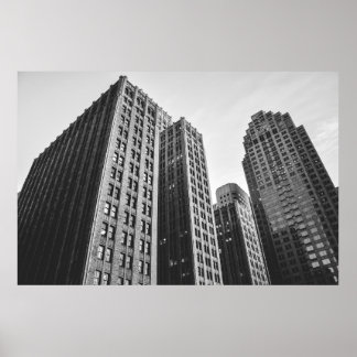 LOW ANGLE GRAYSCALE PHOTOGRAPHY OF HIGH-RISE BUILD POSTER